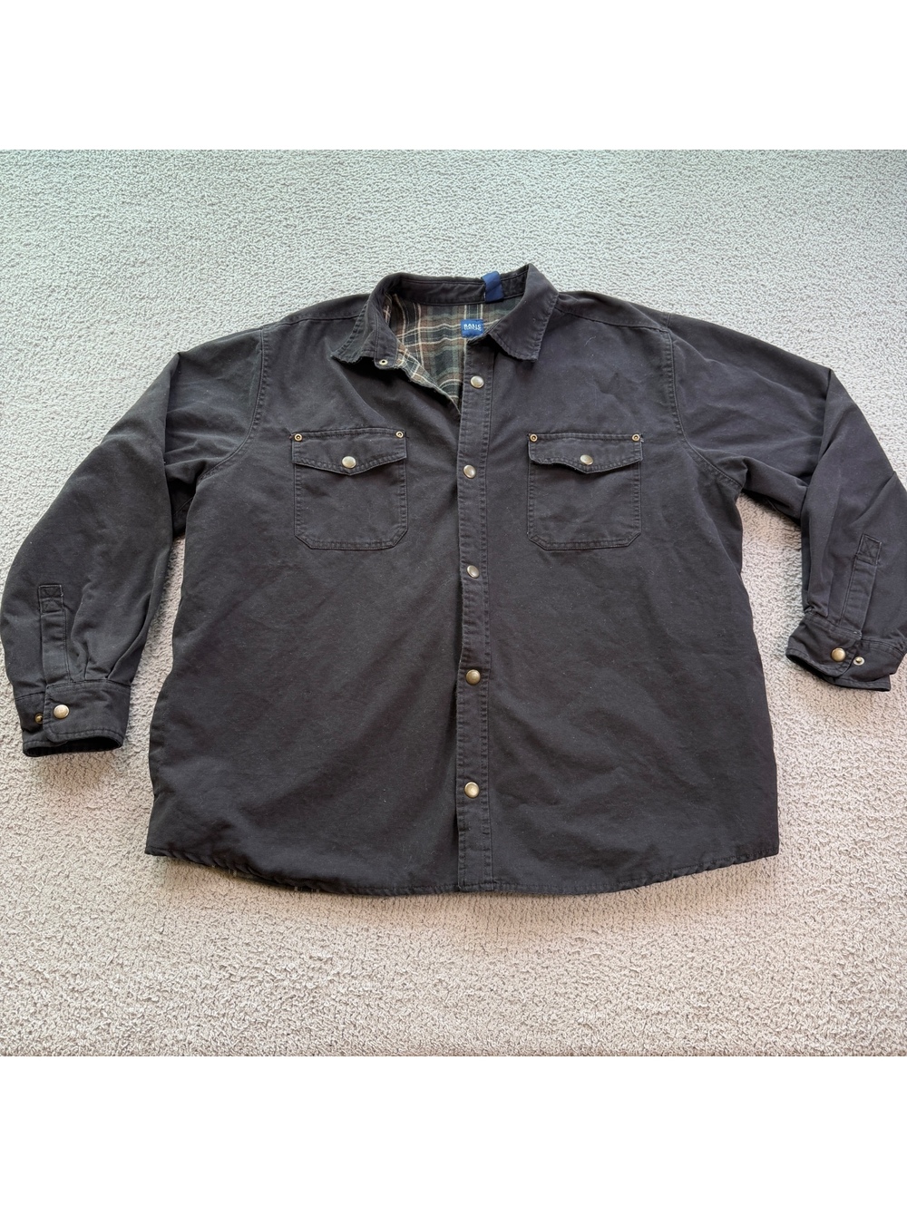 Vintage 90s Basic Editions Black Canvas Flannel Lined Shirt Jacket Men’s XL Snap